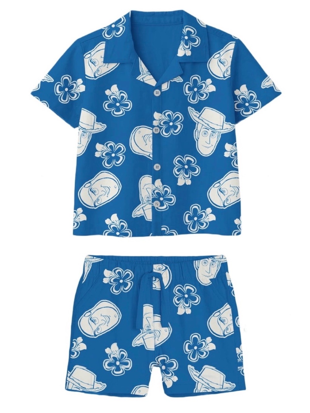 Disney Blue Short Set with White Character & Floral Print
